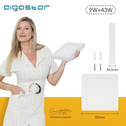 Aigostar - Luminária de teto sobreposta LED/9W/230V 6000K 12,2x12,2 cm branca