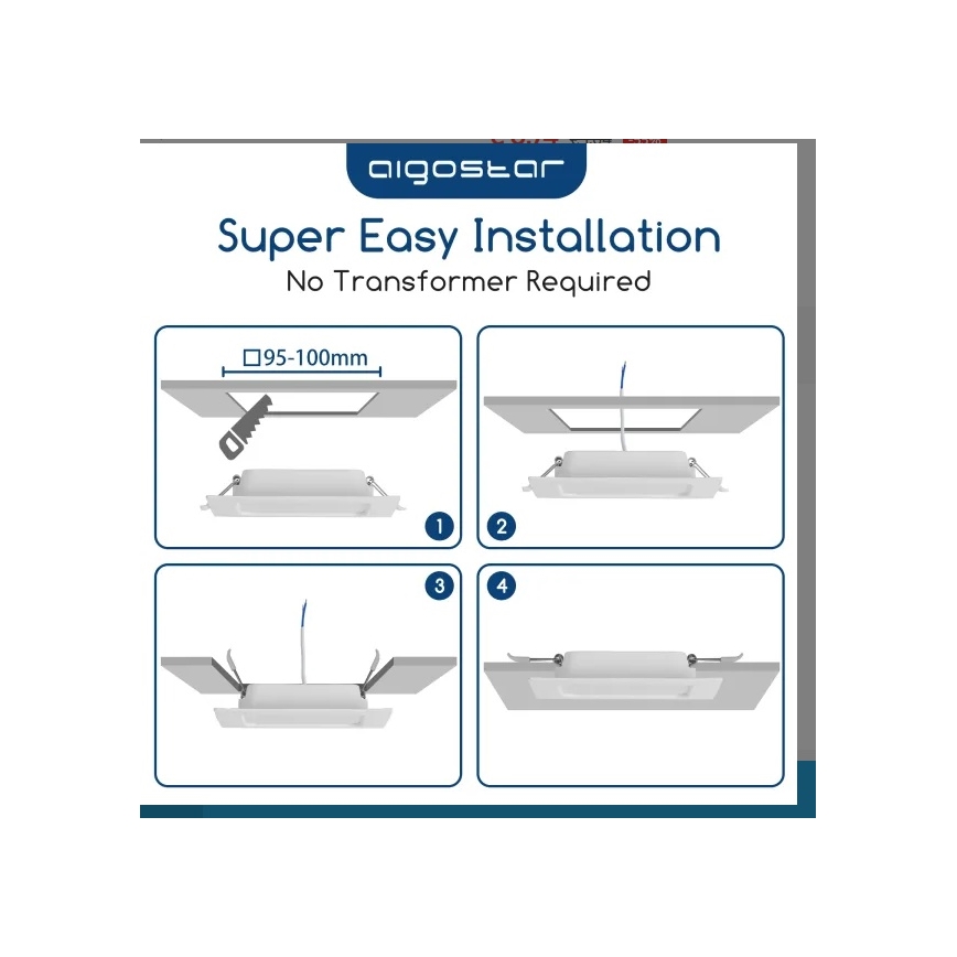 Aigostar - Luminária LED de embutir/6W/230V 3000K 12x12 cm branca