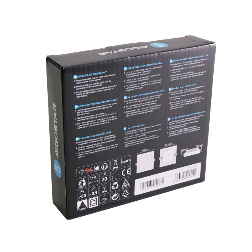 Aigostar - Luminária LED de embutir/6W/230V 3000K 12x12 cm branca