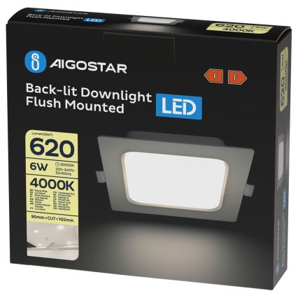 Aigostar - Luminária LED embutida 6W/230V 4000K 12x12 cm branca