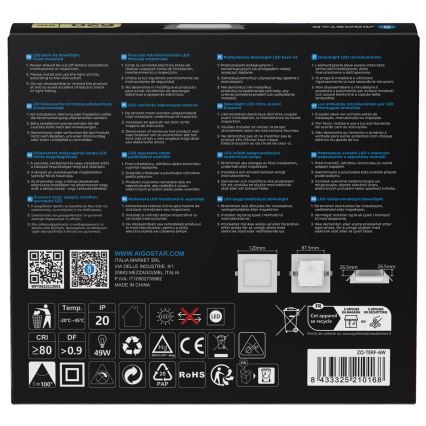 Aigostar - Luminária LED embutida 6W/230V 4000K 12x12 cm branca