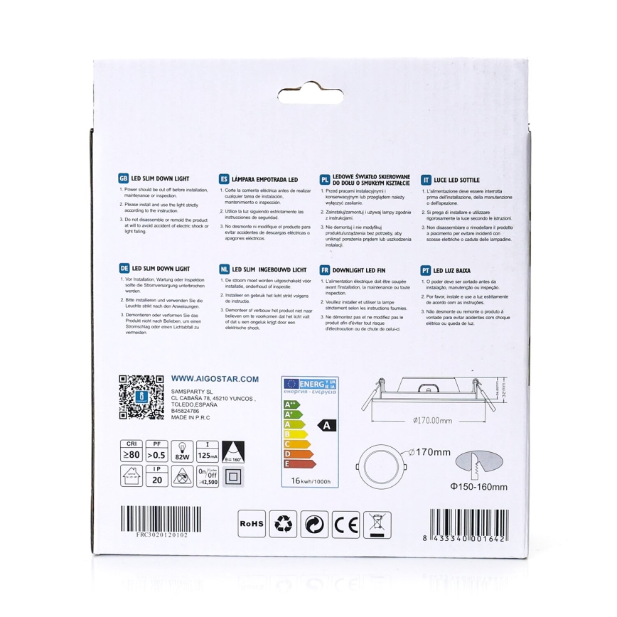 Aigostar - Luminária LED embutida ULTRATHIN LED/16W/230V 4000K branca