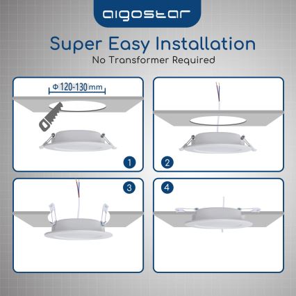 Aigostar - Luminária de embutir LED para casa de banho LED/15W/230V 4000K IP44 diâmetro 14,5 cm branco