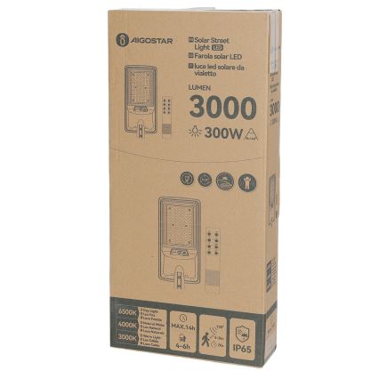 Aigostar - Lâmpada de rua solar LED com sensor LED/400W/3,2V 4800mAh + controlo remoto