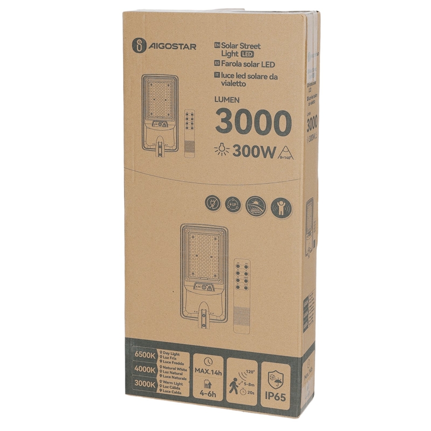 Aigostar - Lâmpada de rua solar LED com sensor LED/400W/3,2V 4800mAh + controlo remoto