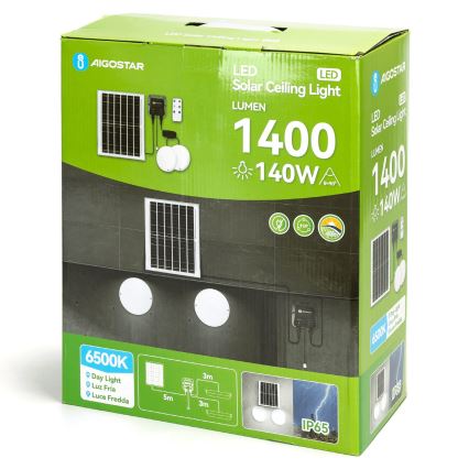 Aigostar - Luminária solar LED 2x LED/70W/12V 12000 mAh 6500K IP65 diâmetro 20,5 cm + controlo remoto