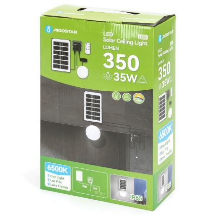 Aigostar - Luminária solar LED/35W/12V 3000 mAh 6500K IP65 Ø 16,8 cm + controlo remoto