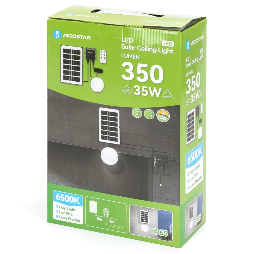 Aigostar - Luminária solar LED/35W/12V 3000 mAh 6500K IP65 Ø 16,8 cm + controlo remoto