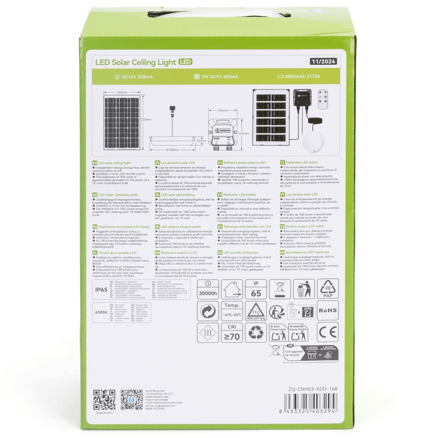 Aigostar - Luminária solar LED/35W/12V 3000 mAh 6500K IP65 Ø 16,8 cm + controlo remoto