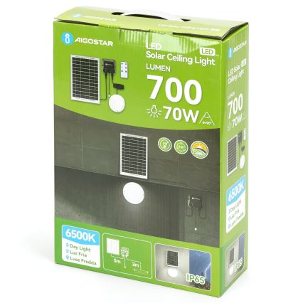 Aigostar - Luminária solar LED/70W/12V 6000 mAh 6500K IP65 diâmetro 20,5 cm + controlo remoto
