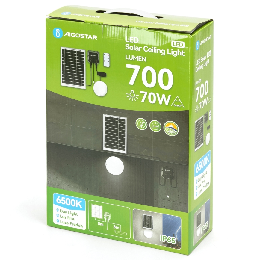 Aigostar - Luminária solar LED/70W/12V 6000 mAh 6500K IP65 diâmetro 20,5 cm + controlo remoto