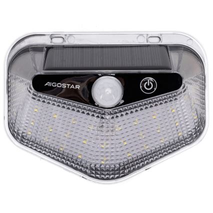 Aigostar - Luminária solar LED com sensor LED/3,7V 6500K 500 mAh IP65 preta