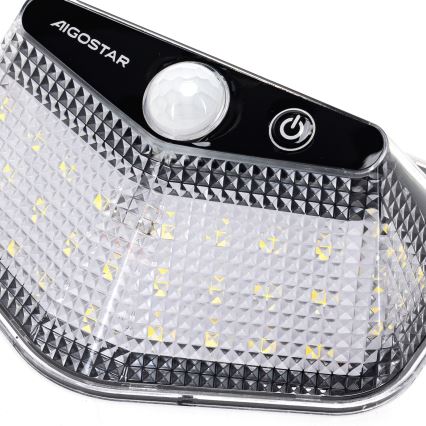 Aigostar - Luminária solar LED com sensor LED/3,7V 6500K 500 mAh IP65 preta