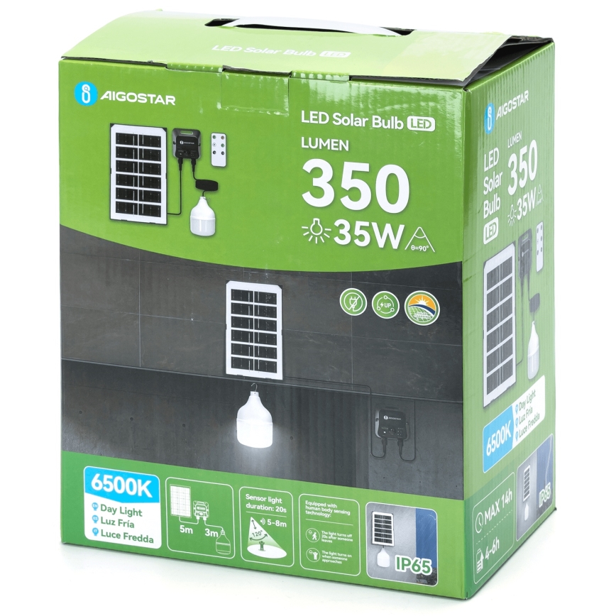 Aigostar - Candeeiro solar LED com sensor LED/35W/12V 3000 mAh 6500K IP65 Ø 10 cm + comando remoto