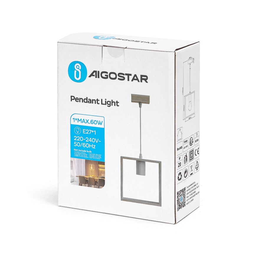 Aigostar - Lustre de madeira pendente com cabo 1xE27/60W/230V em pinho