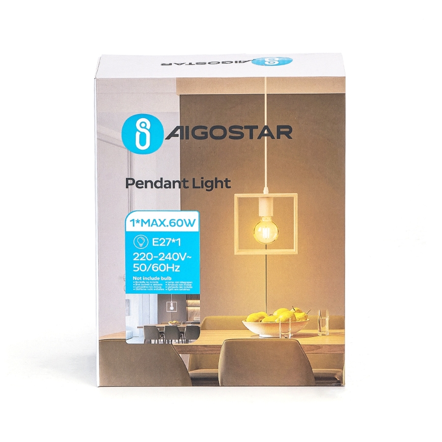 Aigostar - Lustre de madeira pendente com cabo 1xE27/60W/230V em pinho