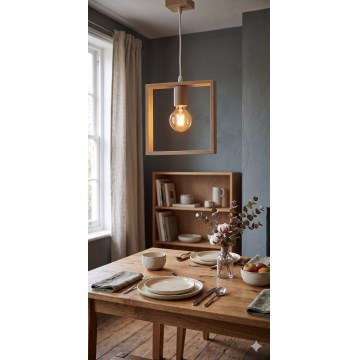 Aigostar - Lustre LED de madeira suspenso por cabo 1xE27/9W/230V 2200K pinho