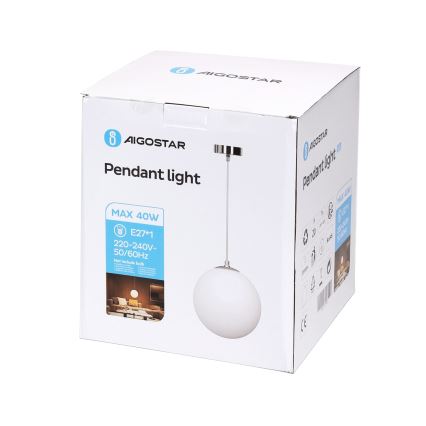 Aigostar - Lustre pendente com cabo, 1x E27, 40 W, 230 V, diâmetro 20 cm
