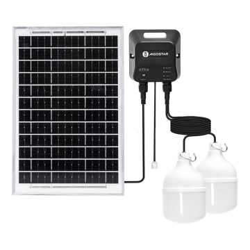 Aigostar - Lustre solar LED 2x LED/35W/12V, 6000 mAh, 6500 K, IP65, diâmetro 10 cm + comando remoto