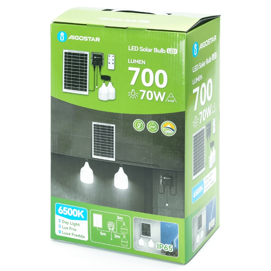 Aigostar - Lustre solar LED 2x LED/35W/12V, 6000 mAh, 6500 K, IP65, diâmetro 10 cm + comando remoto