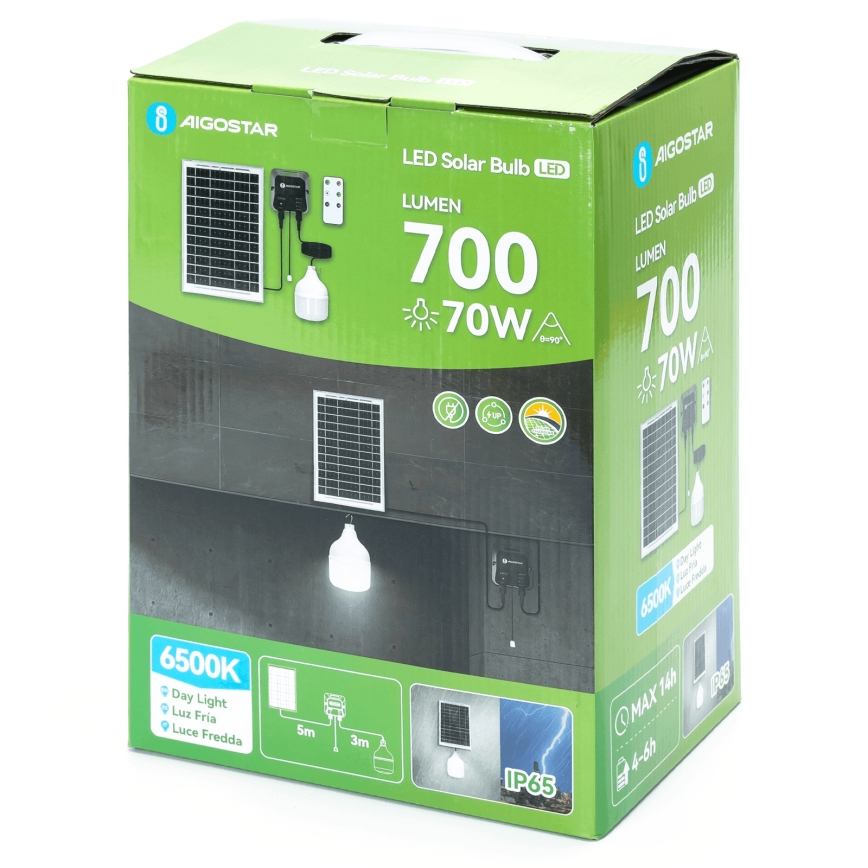 Aigostar - Lustre solar LED 70W/12V, 6000 mAh, 6500K, IP65, diâmetro 12 cm + controlo remoto