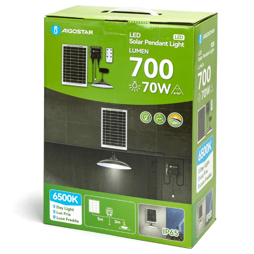 Aigostar - Lustre solar LED/70W/12V 6000 mAh 6500K IP65 Ø 23,5 cm + telecomando