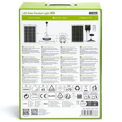 Aigostar - Lustre solar LED/70W/12V 6000 mAh 6500K IP65 Ø 23,5 cm + telecomando