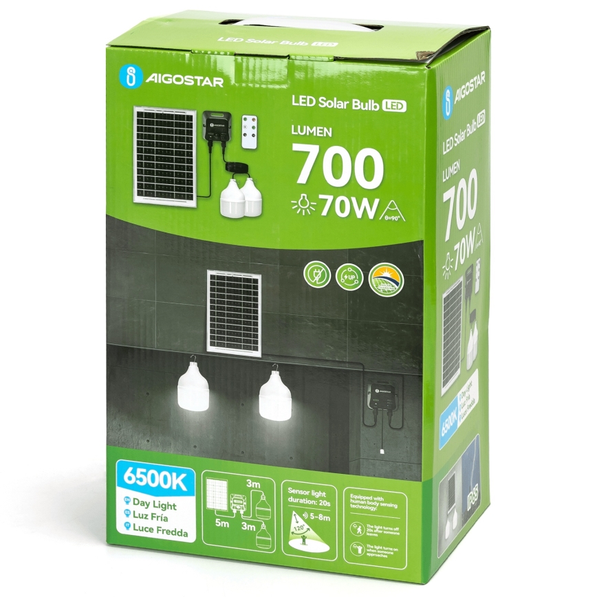 Aigostar - Lustre solar LED com sensor 2xLED/35W/12V 6000 mAh 6500K IP65 Ø 10 cm + controlo remoto