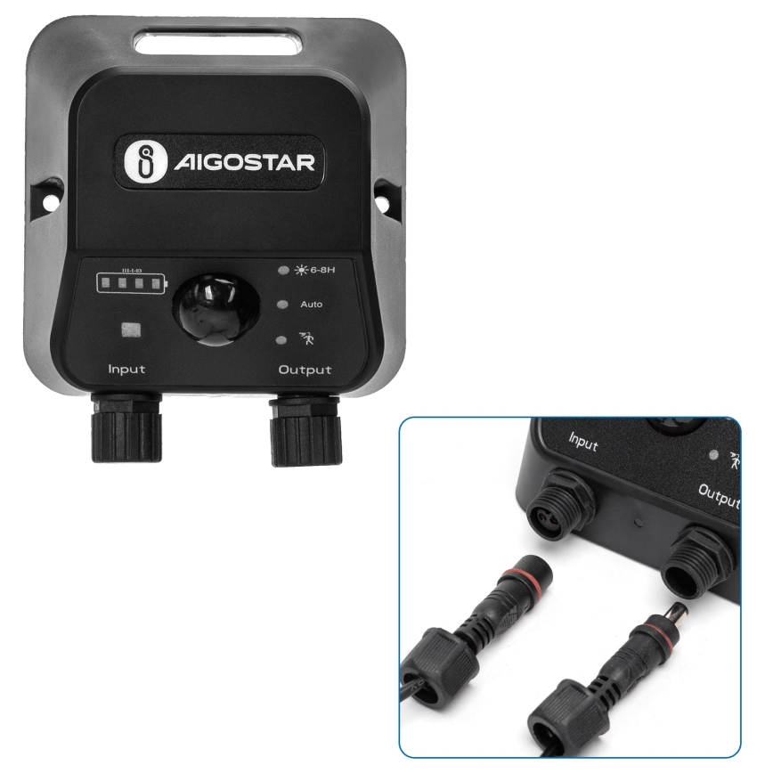 Aigostar - Luminária solar LED com sensor, 2xLED/70W/12V, 12000 mAh, 6500K, IP65, diâmetro 12 cm + comando à distância