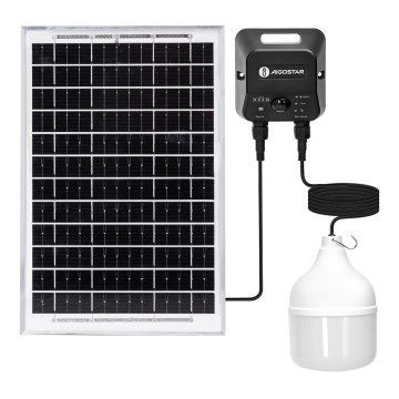 Aigostar - Lustre solar LED com sensor, 70 W / 12 V, bateria 6000 mAh, 6500 K, IP65, Ø 12 cm + comando remoto