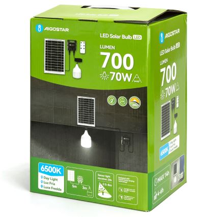 Aigostar - Lustre solar LED com sensor, 70 W / 12 V, bateria 6000 mAh, 6500 K, IP65, Ø 12 cm + comando remoto