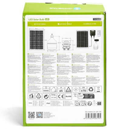 Aigostar - Lustre solar LED com sensor, 70 W / 12 V, bateria 6000 mAh, 6500 K, IP65, Ø 12 cm + comando remoto