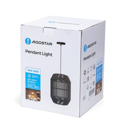 Aigostar - Lustre suspenso com cabo 1xE27/60W/230V preto Ø 23 cm