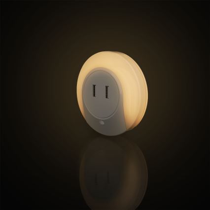 Aigostar - Luz noturna LED com sensor crepuscular para tomada com USB LED/0,4W/230V