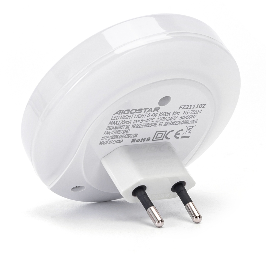 Aigostar - Luz noturna LED com sensor crepuscular para tomada com USB LED/0,4W/230V