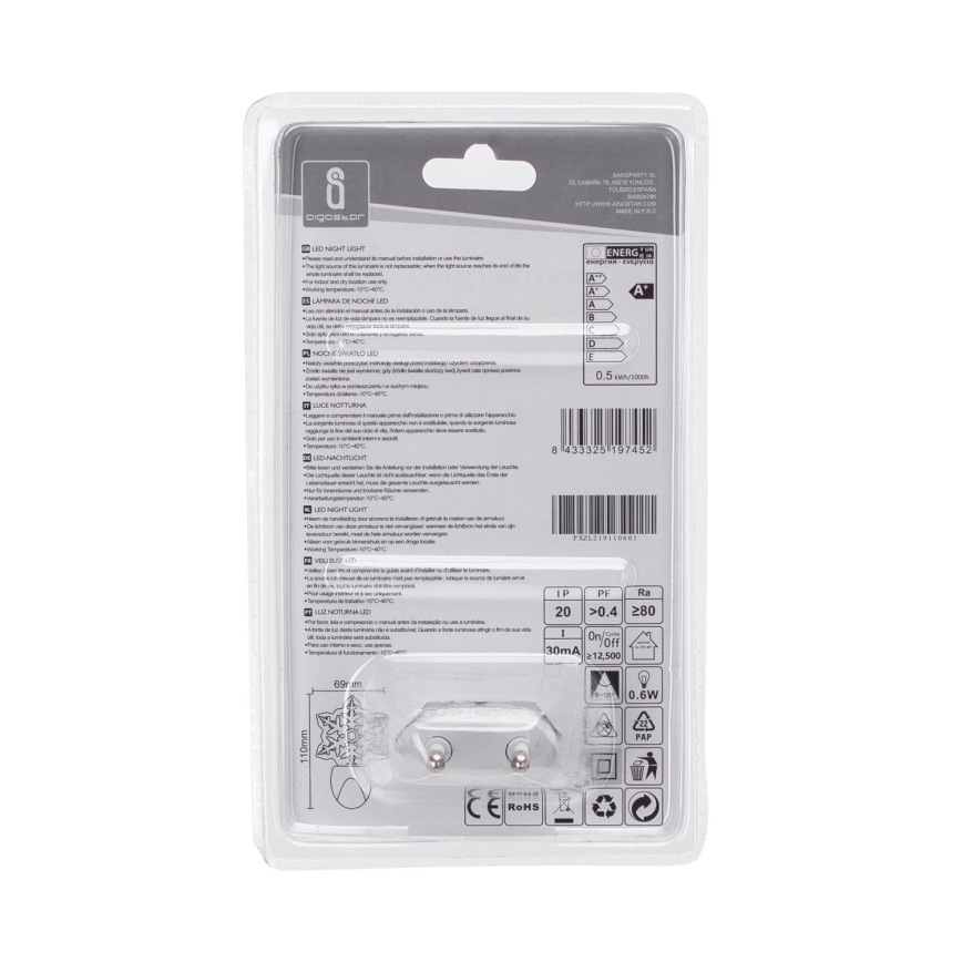 Aigostar -  Luz noturna LED RGB com sensor de anoitecer LED/0,5W/230V floco de neve