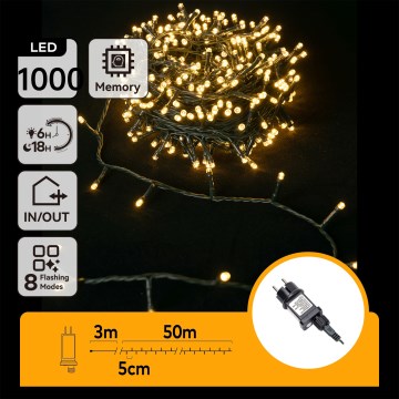 Aigostar - Luzes de Natal LED para exterior 1000xLED/8 funções 53m IP44 branco quente