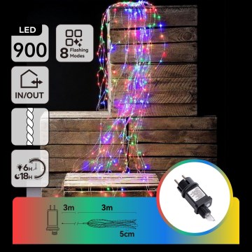 Aigostar - Luzes de Natal LED para exterior 900xLED/8 funções 6m IP44 multicolorido