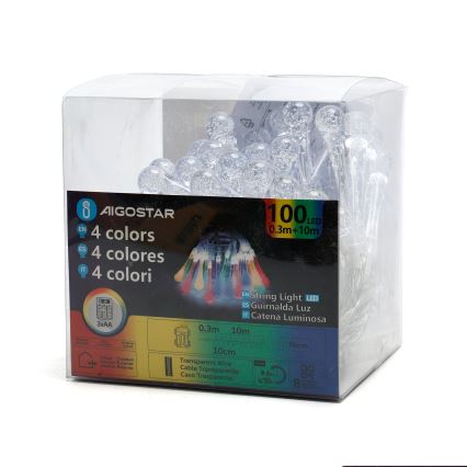 Aigostar - Guirlanda de Natal LED para exterior 100 LEDs/8 funções 3xAA 10m IP44 gotas multicoloridas