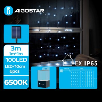 Aigostar - Luzes de Natal LED solares 100xLED/8 funções 4x1m 800 mAh IP65 branco frio