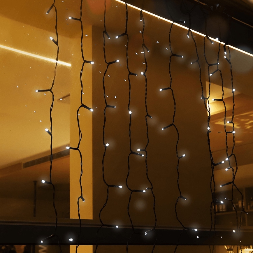 Aigostar - Luzes de Natal LED solares 100xLED/8 funções 4x1m 800 mAh IP65 branco frio