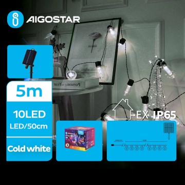 Aigostar - Luzes de Natal LED	solares 10xLED/8 funções 6,5m 500 mAh IP65 branco frio