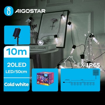 Aigostar - Luzes de Natal LED	solares 20xLED/8 funções 11,5m 1200 mAh IP65 branco frio