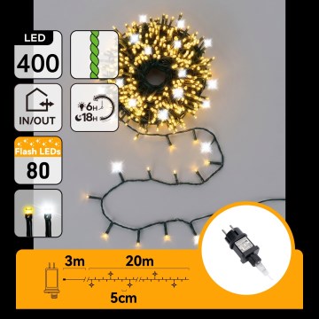 Aigostar - Luzes LED de Natal para exterior 320xLED+80xLED 23m IP44 branco quente+frio
