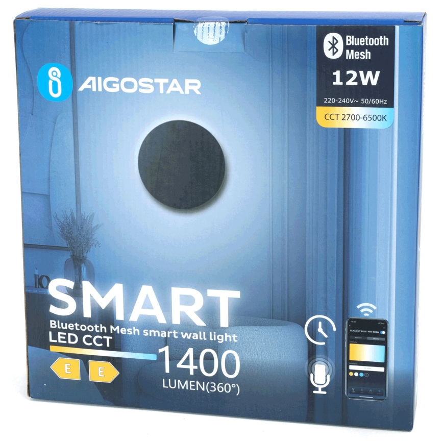 Aigostar - Luminária de parede LED regulável MESH Smart LED/12W/230V 2700-6500K preta