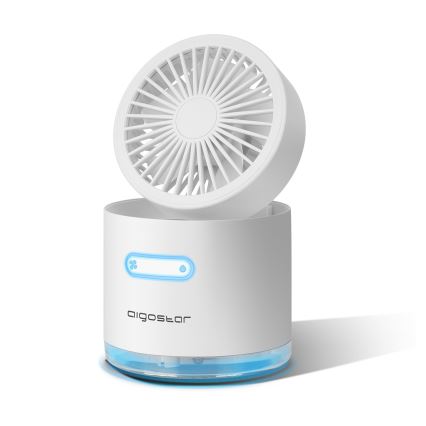 Aigostar - Mini ventilador de secretária RGB sem fios com efeito de névoa MIST 10W/5V 2000mAh branco
