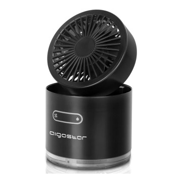 Aigostar - Mini ventoinha de mesa sem fios RGB com efeito de névoa MIST 10W/5V 2000mAh preto