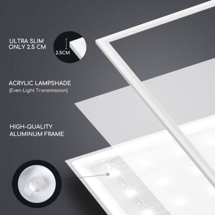 Aigostar - Painel de encastrar LED LED/40W/230V 3000K/4000K/6500K 60x60cm branco