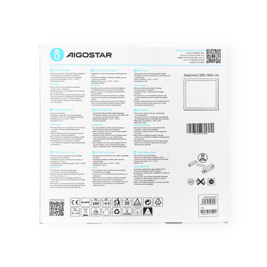 Aigostar - Painel LED de embutir LED/40W/230V 6500K 60x60cm branco