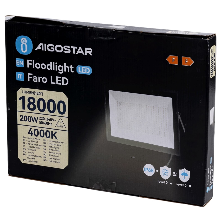 Aigostar - Refletor LED/200W/230V 4000K IP65 preto